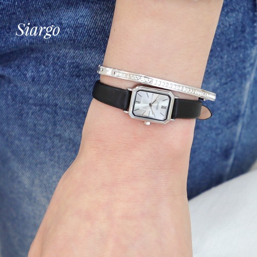 시아르고 시계 SG-001 - 세이지 컬러 가죽 사각 시계 이미지