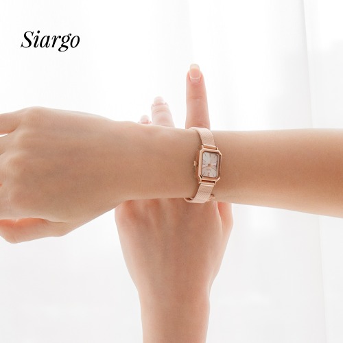 시아르고 세이지 여자 사각 메탈시계 - 세련된 매쉬 밴드 이미지